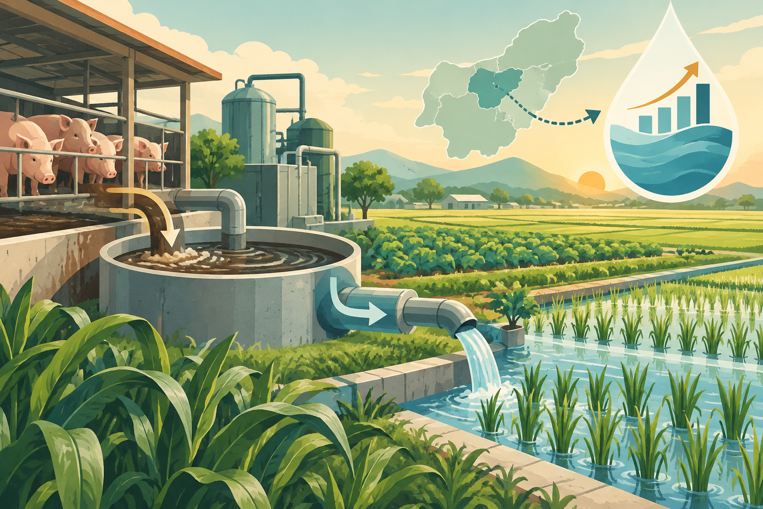 雲林畜牧廢水再利用:元長、林內試辦灌溉,節水估算怎麼看?:AI概念示意圖